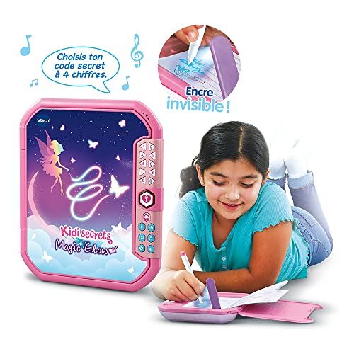VTech KidiSecrets Magic Glow journal intime interactif avec stylo encre invisible et jeux éducatifs pour enfants.