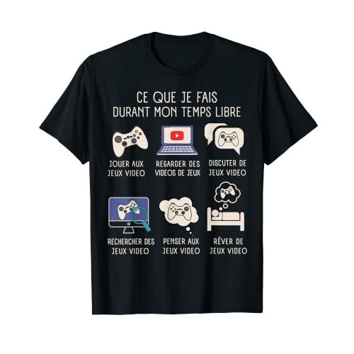 T-shirt de gamer unisexe avec motifs jeux vidéo en tailles variées.