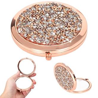 Miroir de poche Swarovski élégant avec étui, cristaux scintillants et placage or 24 carats.