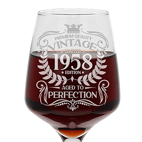 Grand verre à vin gravé 1958, cadeau élégant pour amateurs de vin, design intemporel et raffiné.