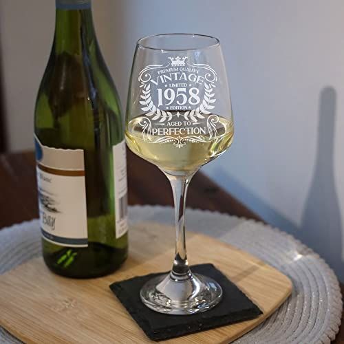 Grand verre à vin gravé édition 1958, design vintage, 400 ml, cadeau idéal pour amateurs de vin, élégant et pratique, souvenir durable.