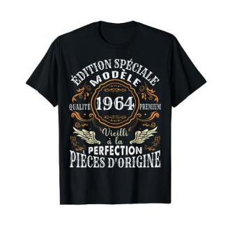 Tee-shirt 1964 homme vintage, col rond, disponible en dix couleurs, tailles S à 4XL.