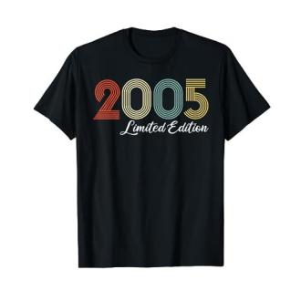 Tee-shirt personnalisé noir vintage 2005 en coton pour cadeau d'anniversaire unique
