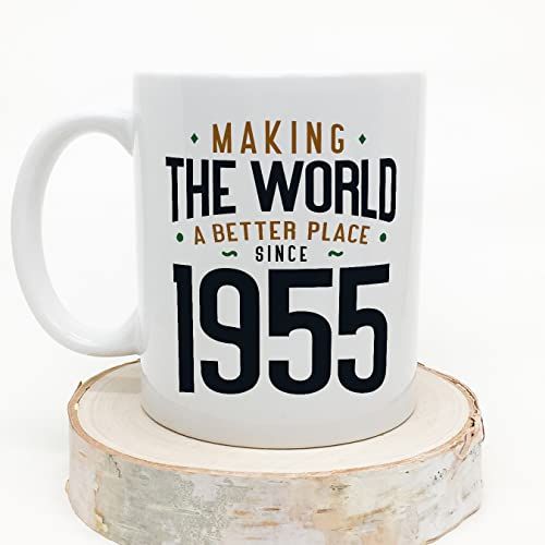 Mug vintage 1955 en céramique avec inscription motivante, idéal pour cadeau d'anniversaire.