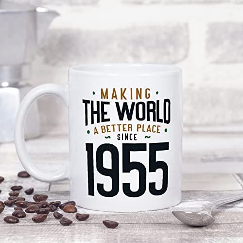 Mug vintage 1955 en céramique avec inscription motivante, idéal pour cadeau d'anniversaire.