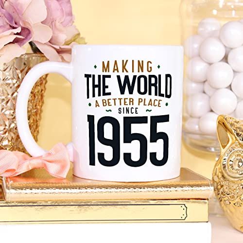 Mug vintage 1955 en céramique avec inscription motivante, idéal pour cadeau d'anniversaire.