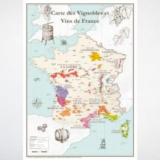 Carte des vignobles et vins de France géographique et éducative, parfaite pour amateurs de vin, design vintage élégant éditée par Société Géo Reflet.