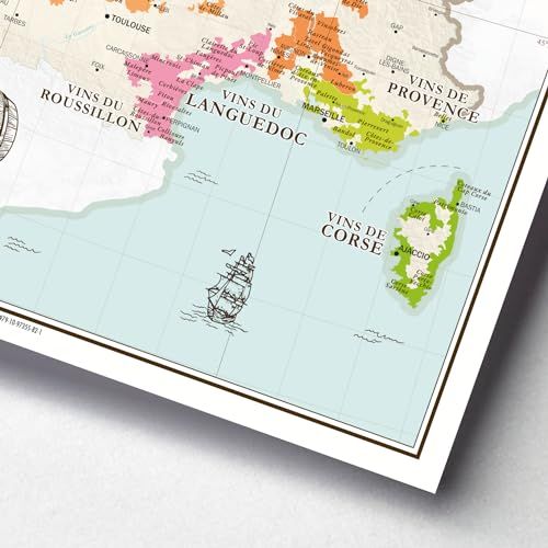 Carte des vignobles et vins de France géographique et éducative, parfaite pour amateurs de vin, design vintage élégant éditée par Société Géo Reflet.