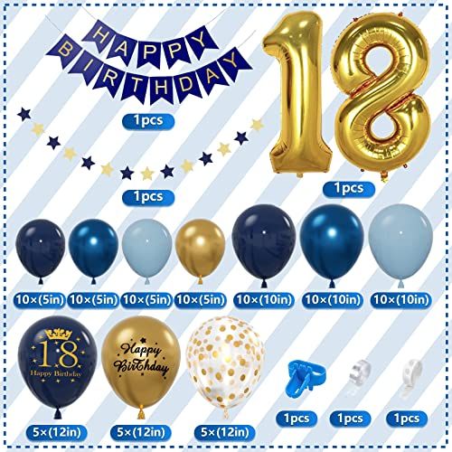 Kit déco anniversaire 18 ans Bleu Marine Or avec ballons métalliques et guirlandes scintillantes