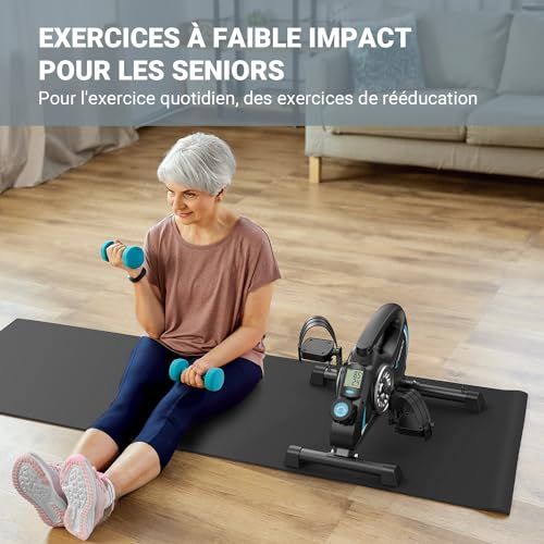 Pédalier de bureau MERACH compact avec moniteur LCD et tapis protecteur pour l'exercice au travail.