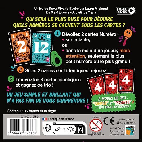 Jeu de cartes Trio par Asmodee, idéal pour moments familiaux, déduction, mémoire, bluff, concept divertissant, pour enfants et adultes dès 7 ans.