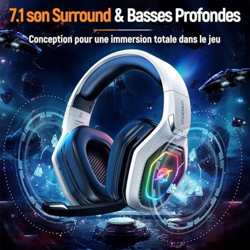 Casque gaming sans fil, idéal cadeau pour gamers. Immersion sonore exceptionnelle, faible latence, compatible PS5, PS4, PC. Confortable et ergonomique pour longues sessions de jeu.