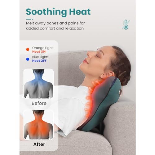 Coussin de massage des cervicales, technologie Shiatsu, relaxant, soulagement des tensions musculaires, chauffage doux, cadeau bien-être original pour toutes occasions.