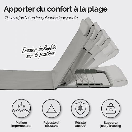 Matelas de plage Linxor avec dossier ajustable, pliable, léger, parfait pour détente en bord de mer, idée cadeau pratique et confortable
