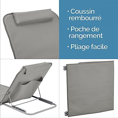 Matelas de plage Linxor avec dossier ajustable, pliable, léger, parfait pour détente en bord de mer, idée cadeau pratique et confortable