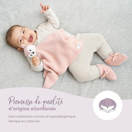 Coffret cadeau bébé Coton Bio Livella avec doudou renard et chaussettes hypoallergéniques Oeko-Tex.