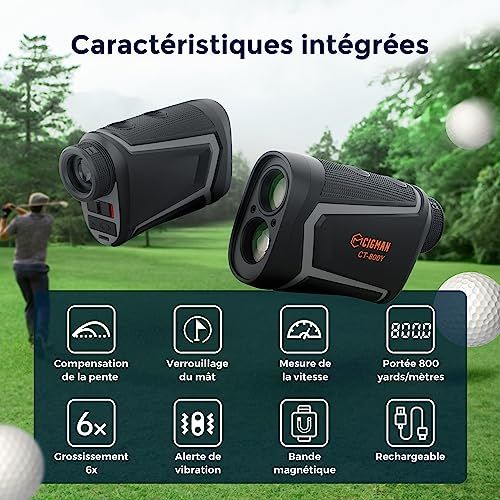 Télémètre laser golf CIGMAN 700m avec écran LCD, compensation de pente et multifonctionnalité pour amélioration du jeu.