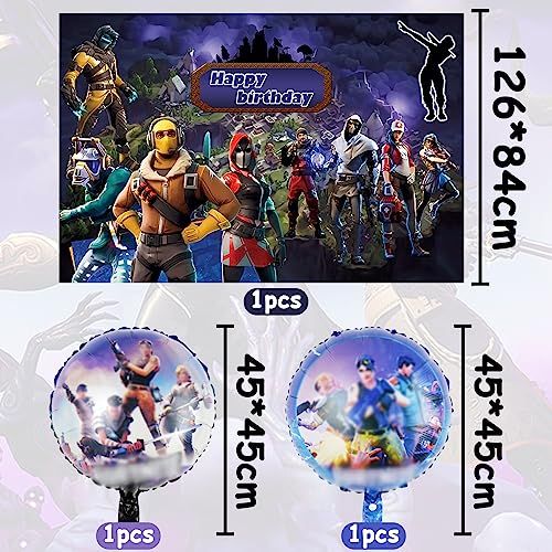 Kit décoration anniversaire Fortnite avec ballons, bannières, et accessoires pour transformer la fête en terrain de jeu vidéo mémorable.