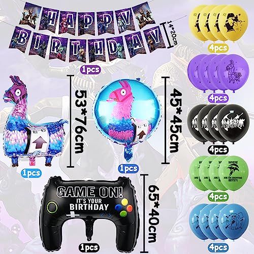 Kit décoration anniversaire Fortnite avec ballons, bannières, et accessoires pour transformer la fête en terrain de jeu vidéo mémorable.
