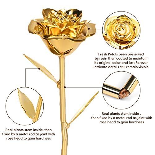 Rose plaquée or personnalisable Ariceleo, cadeau romantique, symbole d'amour éternel, emballage élégant, idéal pour la Saint-Valentin, mariages et anniversaires.