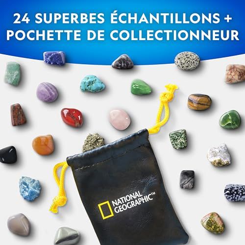 Calendrier de l'Avent pierres précieuses National Geographic, cadeau éducatif pour enfants, 24 pierres scintillantes à découvrir, initiation à la géologie.