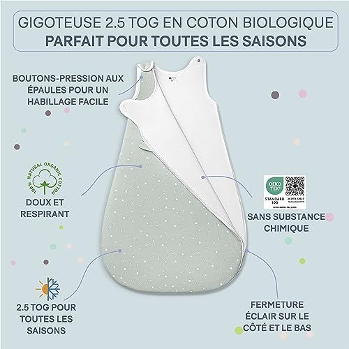 Gigoteuse 4 saisons Sweety Fox pour bébé, coton bio, sécurité et confort, cadeau idéal naissance, baptême, baby shower.