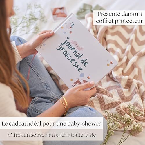 Journal de grossesse d'Atmosphera, capturant tous les moments magiques de la grossesse, portable et doté de pages pré-imprimées.