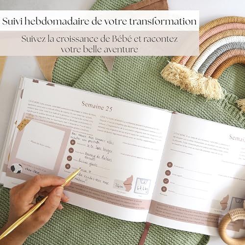 Journal de grossesse d'Atmosphera, capturant tous les moments magiques de la grossesse, portable et doté de pages pré-imprimées.