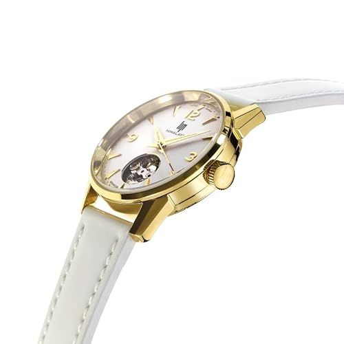 Montre LIP femme élégante avec bracelet cuir blanc et mécanisme à cœur ouvert