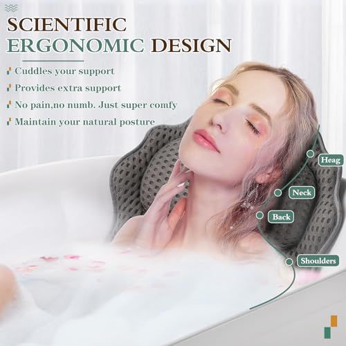 Oreiller de bain ergonomique confortable avec ventouses anti-glisse pour relaxation spa luxueuse.