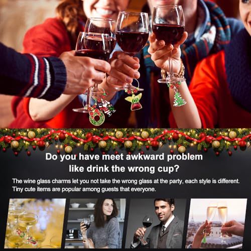 Breloques pour verre à vin avec motifs de Noël, personnalisant vos verres lors des fêtes pour éviter les confusions et ajouter de la magie à votre table.