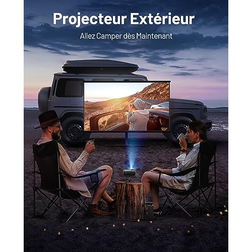Mini projecteur portableFull HD 1080P léger pour cinéma maison et plein-air avec haut-parleurs Hi-Fi.