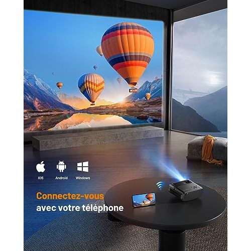 Mini projecteur portableFull HD 1080P léger pour cinéma maison et plein-air avec haut-parleurs Hi-Fi.