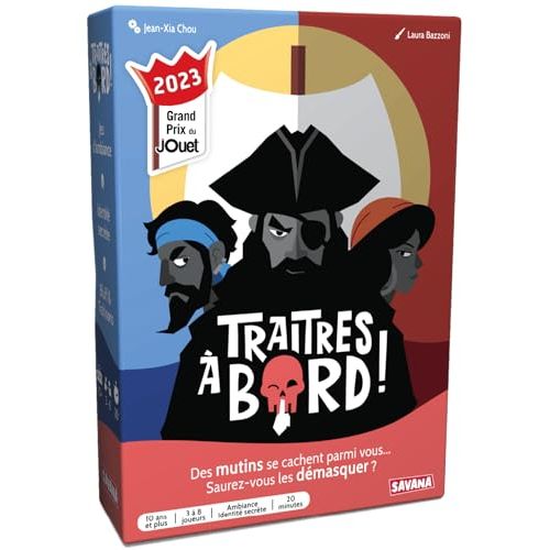 Jeu de société Traîtres à Bord pour familles, bluff de pirates, stratégie, idéal dès 10 ans, élu Grand Prix du Jouet 2023.