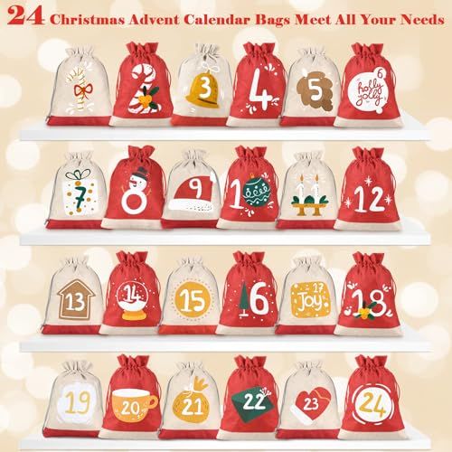 Calendrier de l'Avent personnalisable et décoratif à remplir soi-même, idéal pour offrir une touche festive et des surprises magiques en décembre.