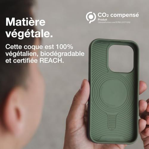 Coque iPhone 15 biodégradable Just Green, écologique et fabriquée en Europe avec matériaux naturels.