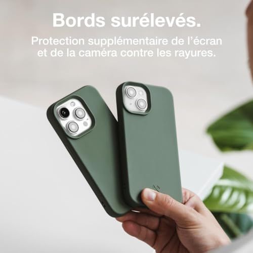 Coque iPhone 15 biodégradable Just Green, écologique et fabriquée en Europe avec matériaux naturels.