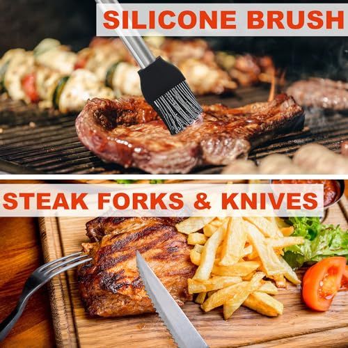 Mallette barbecue en inox avec 30 outils professionnels, cadeau idéal pour amateurs de grillades et occasions spéciales comme Noël ou fête des Pères.