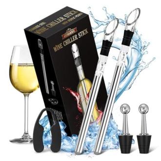 Tige refroidissante de vin avec aérateur et bec verseur anti-gouttes, idée cadeau innovante pour amateurs de vin.