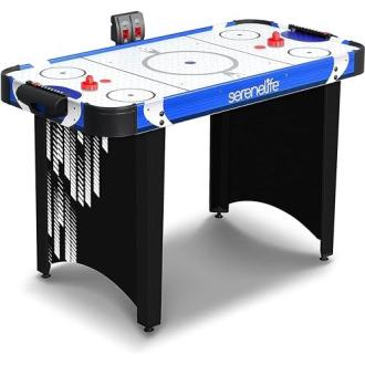 Table de Air Hockey SereneLife avec tableau LED, finition brillante, idéale cadeau pour enfants et familles, robuste et facile à assembler.