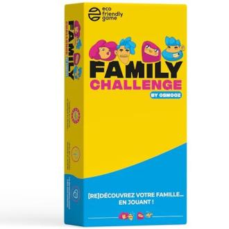 Boîte du jeu de société Family Challenge de Juduku pour divertissement familial écoresponsable avec cartes colorées