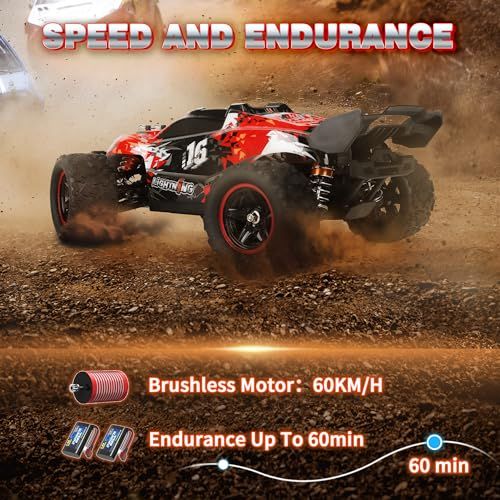 Voiture RC Herenear rapide 60 km/h avec moteur brushless et double batterie pour enfants