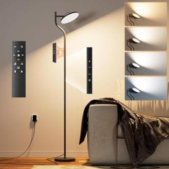 Lampadaire design LED Nulmvic, moderne, avec télécommande, ajustement température et luminosité, style élégant, cadeau idéal pour décoration intérieure.