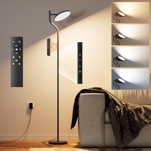 Lampadaire design LED Nulmvic, moderne, avec télécommande, ajustement température et luminosité, style élégant, cadeau idéal pour décoration intérieure.