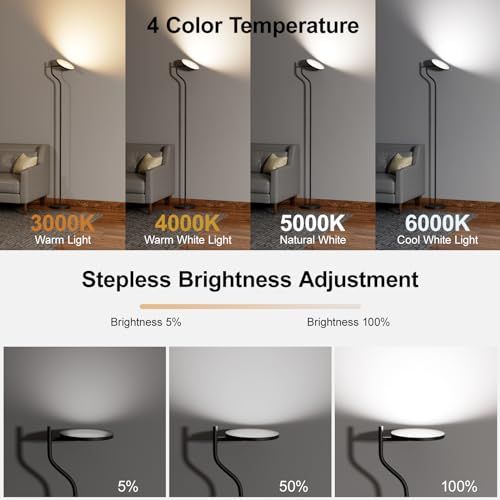 Lampadaire design LED Nulmvic, moderne, avec télécommande, ajustement température et luminosité, style élégant, cadeau idéal pour décoration intérieure.