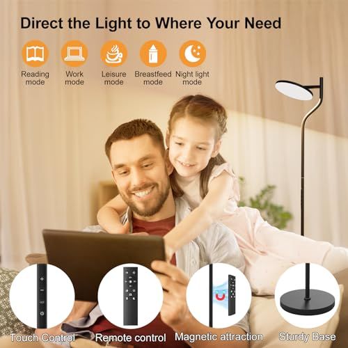 Lampadaire design LED Nulmvic, moderne, avec télécommande, ajustement température et luminosité, style élégant, cadeau idéal pour décoration intérieure.