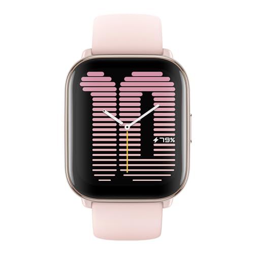 Montre connectée Amazfit rose avec écran AMOLED et fonctionnalités de santé