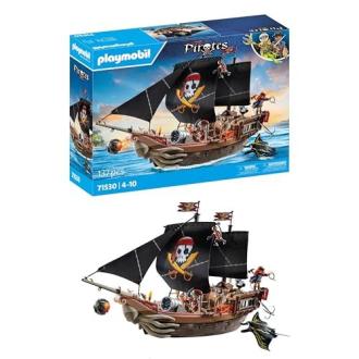 Bateau de pirates Playmobil pour enfant, aventure et exploration, voiles mobiles, qualité robuste, idéal cadeau pour garçon de 5 ans.