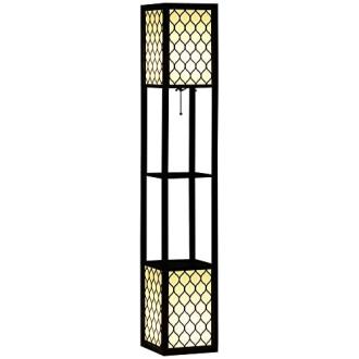 Lampe de salon étagère élégante avec abat-jour nid d'abeille, offrant espace de rangement et style pour salon ou chambre. Cadeau pratique et raffiné.