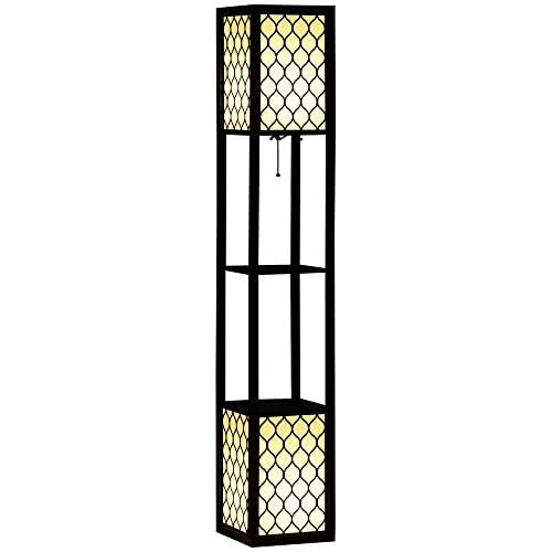 Lampe de salon étagère élégante avec abat-jour nid d'abeille, offrant espace de rangement et style pour salon ou chambre. Cadeau pratique et raffiné.